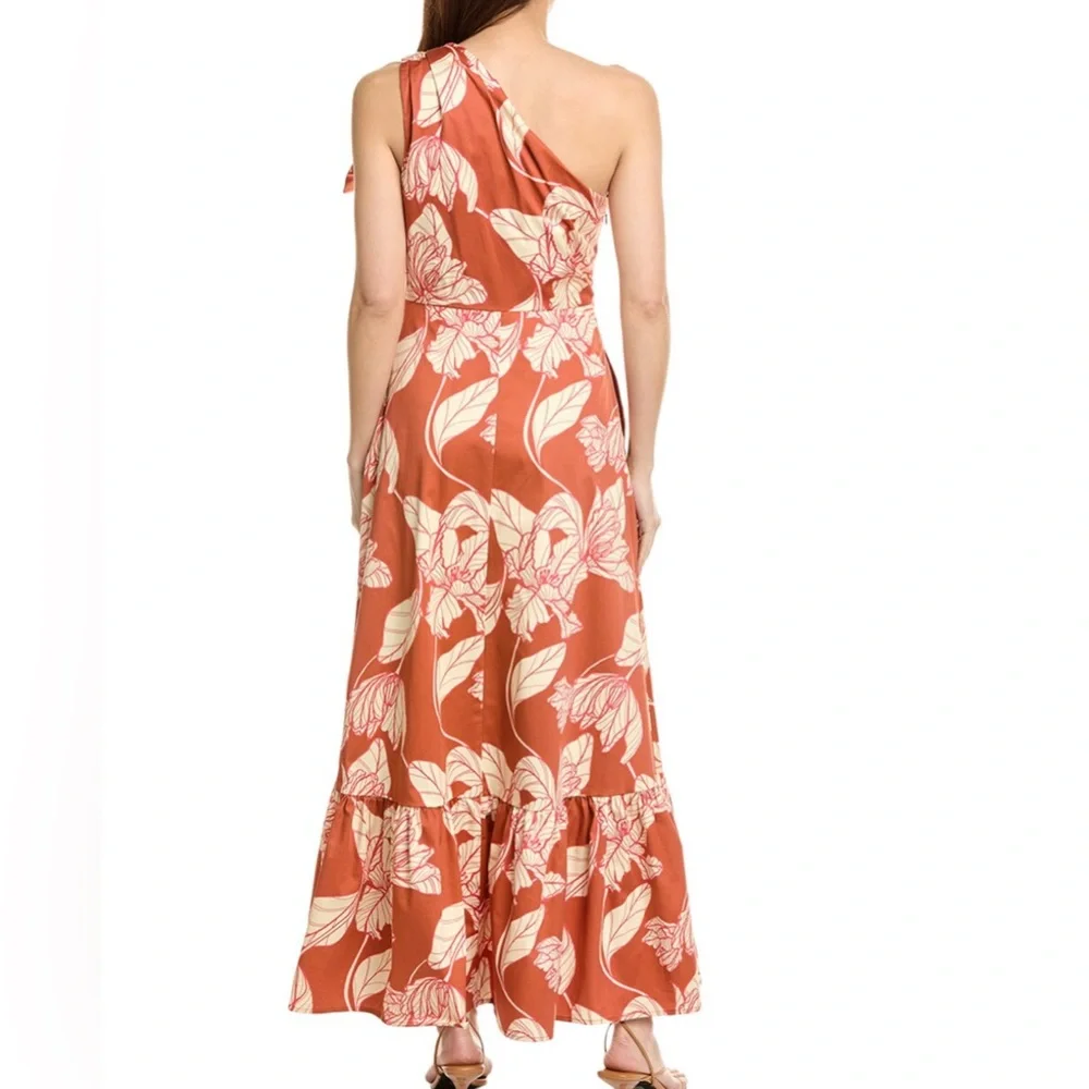 Hutch Audie One-Shoulder Maxi Dress in Orange and Cream - Picture 2 of 2